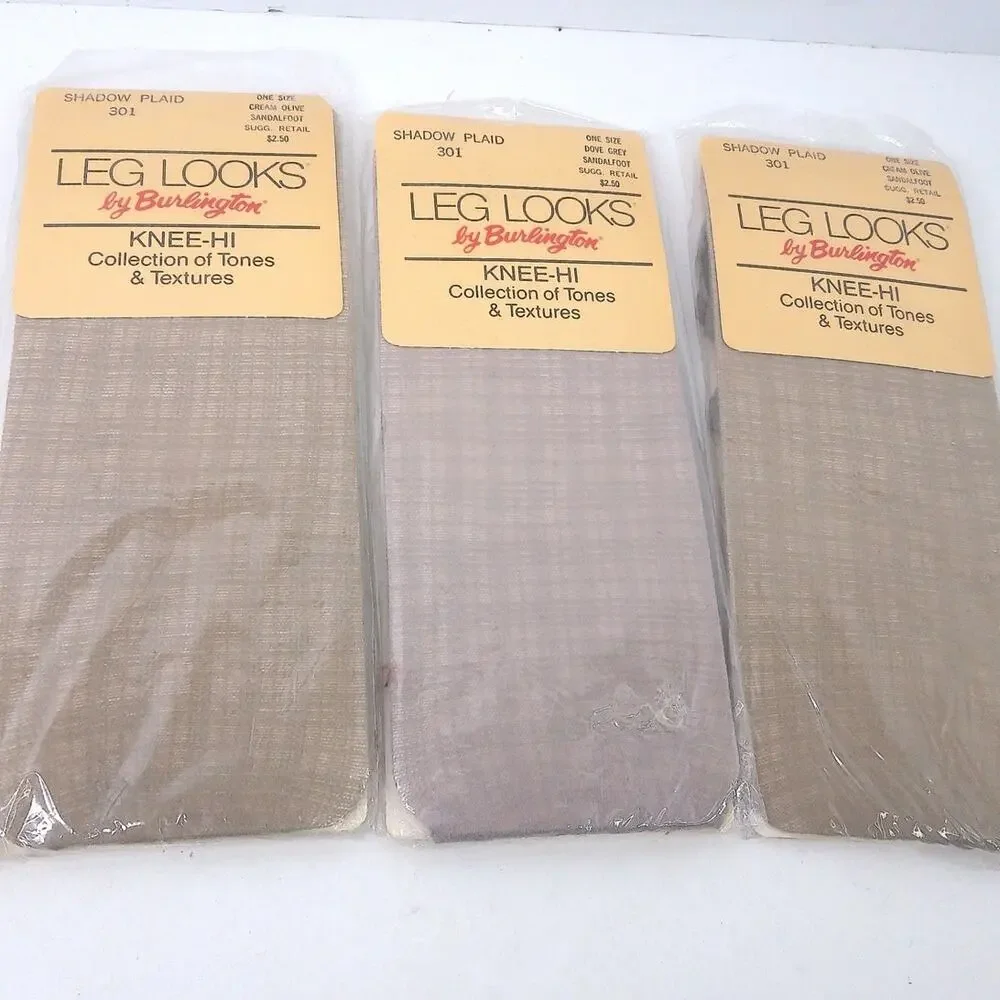 Leg Looks By Burlington Knee Hi Collection Shadow Plaid Dove Grey Olive Set Of 3